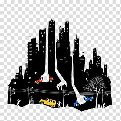 Negative space Artist Illustrator Graphic design Illustration, Cartoon city night view transparent background PNG clipart