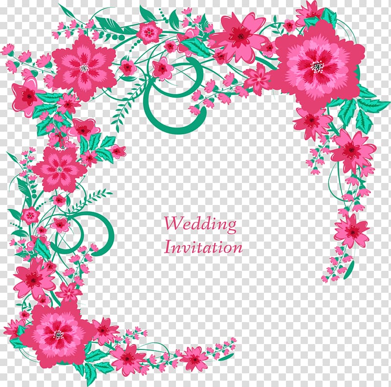 pink flowers border clip ar, Wedding invitation Flower Floral design, Pink flowers wedding invitation transparent background PNG clipart