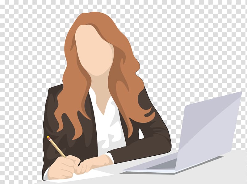 woman holding pencil front of laptop illustration, Woman Women in the workforce Business Career Illustration, Women\'s work transparent background PNG clipart