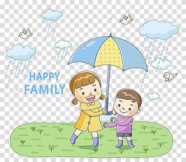 Rain Umbrella Illustration, The child is an umbrella transparent background PNG clipart