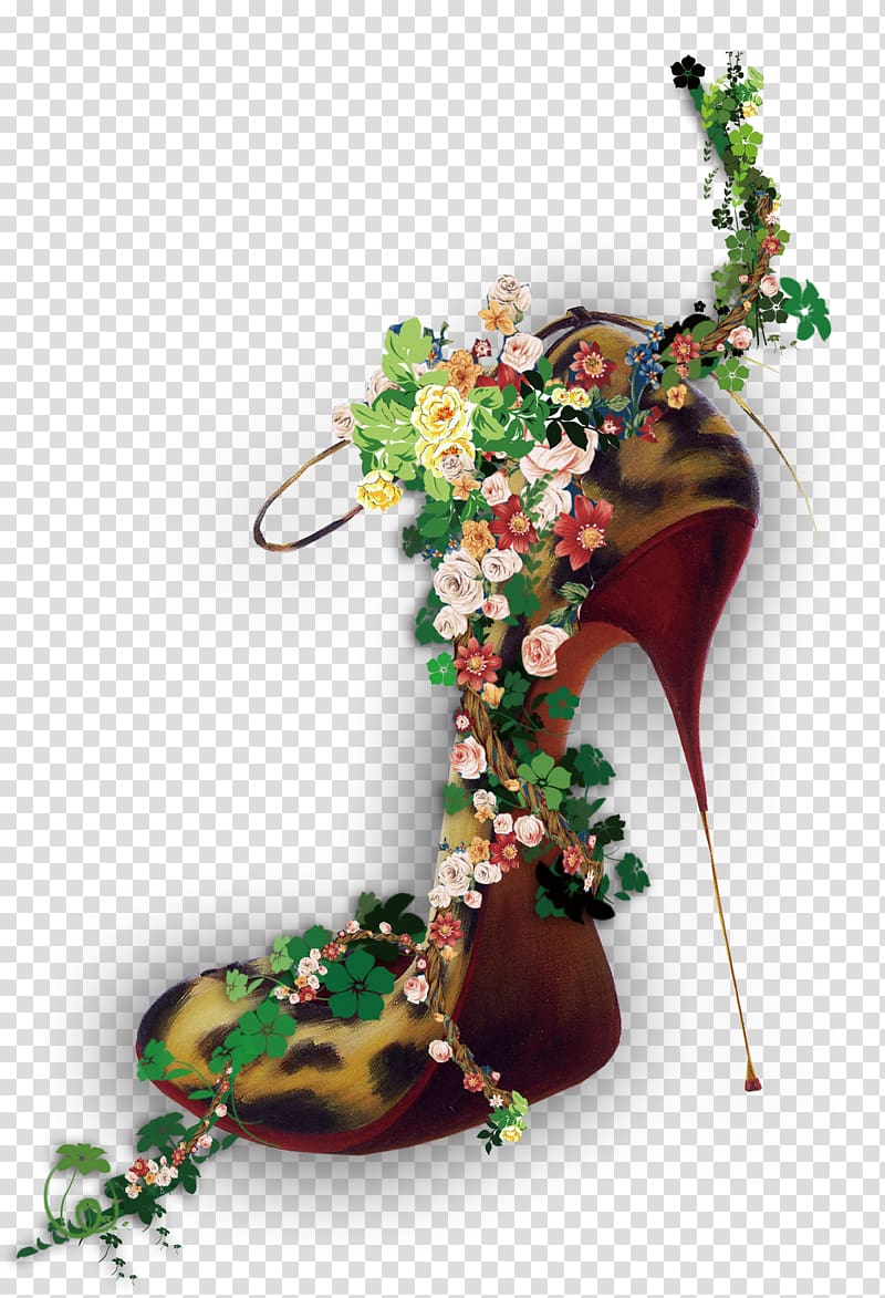High-heeled footwear Poster Advertising, Flowers and high heels transparent background PNG clipart