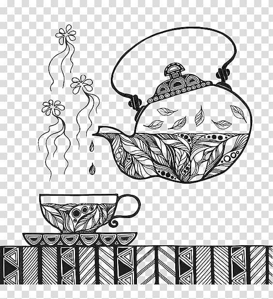 Coffee Teapot Drawing, Hand-painted tea transparent background PNG clipart