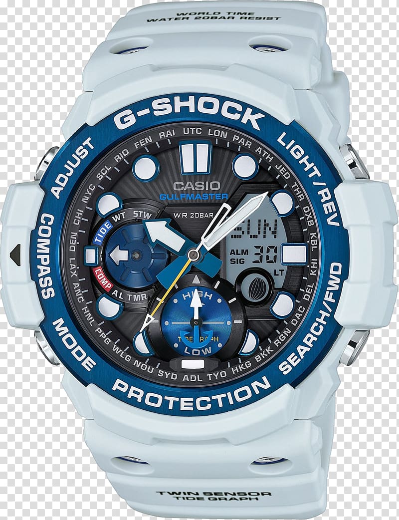 G-Shock Watch Casio White Blue, watch transparent background PNG clipart