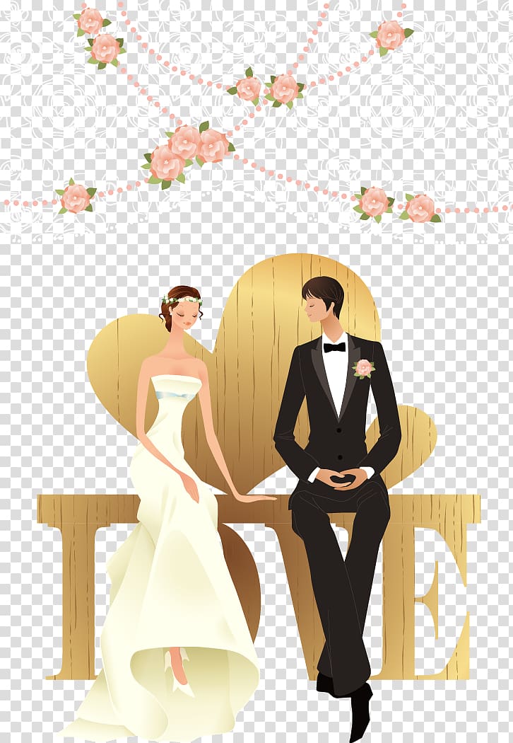 groom and bride illustration, Wedding Marriage , Happy wedding couple material transparent background PNG clipart