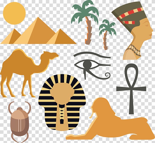 Egypt illustration lot, Egyptian pyramids Ancient Egypt Euclidean Egyptian language Pharaoh, painted pyramid transparent background PNG clipart