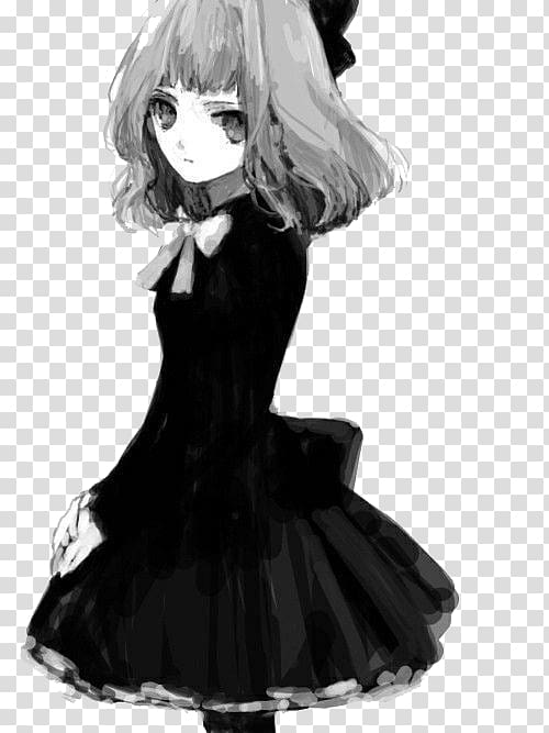 Anime Female Manga Drawing Black and white, Cute short hair girl transparent background PNG clipart