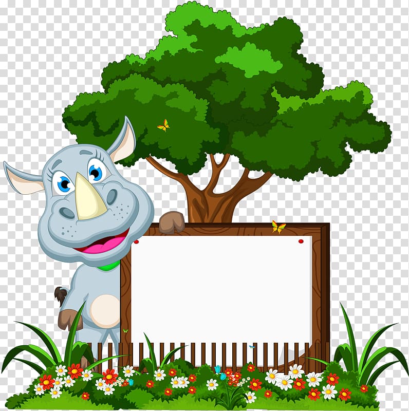 Cartoon Illustration, Rhino Poster Exhibition transparent background PNG clipart