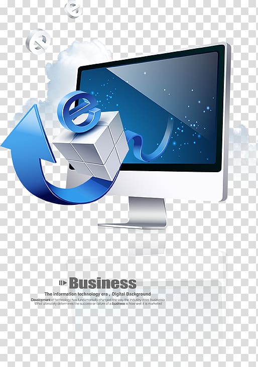 Software Computer Service Business Information, Blue arrow on the computer screen transparent background PNG clipart