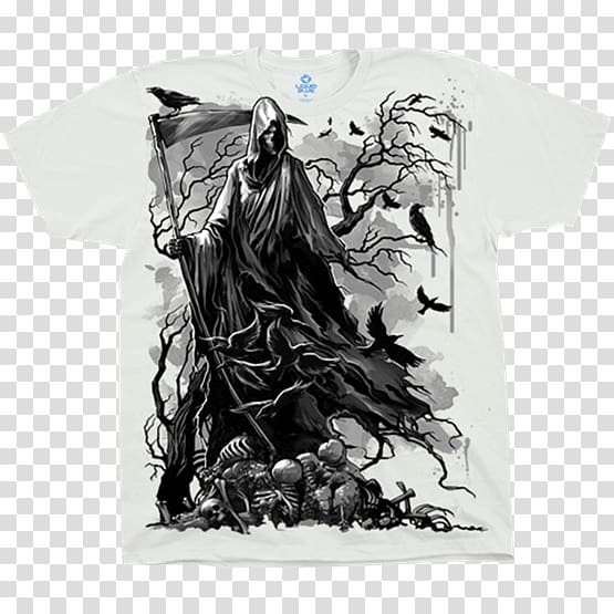 T-shirt Death Clothing Sleeve, Reaper Crows transparent background PNG clipart