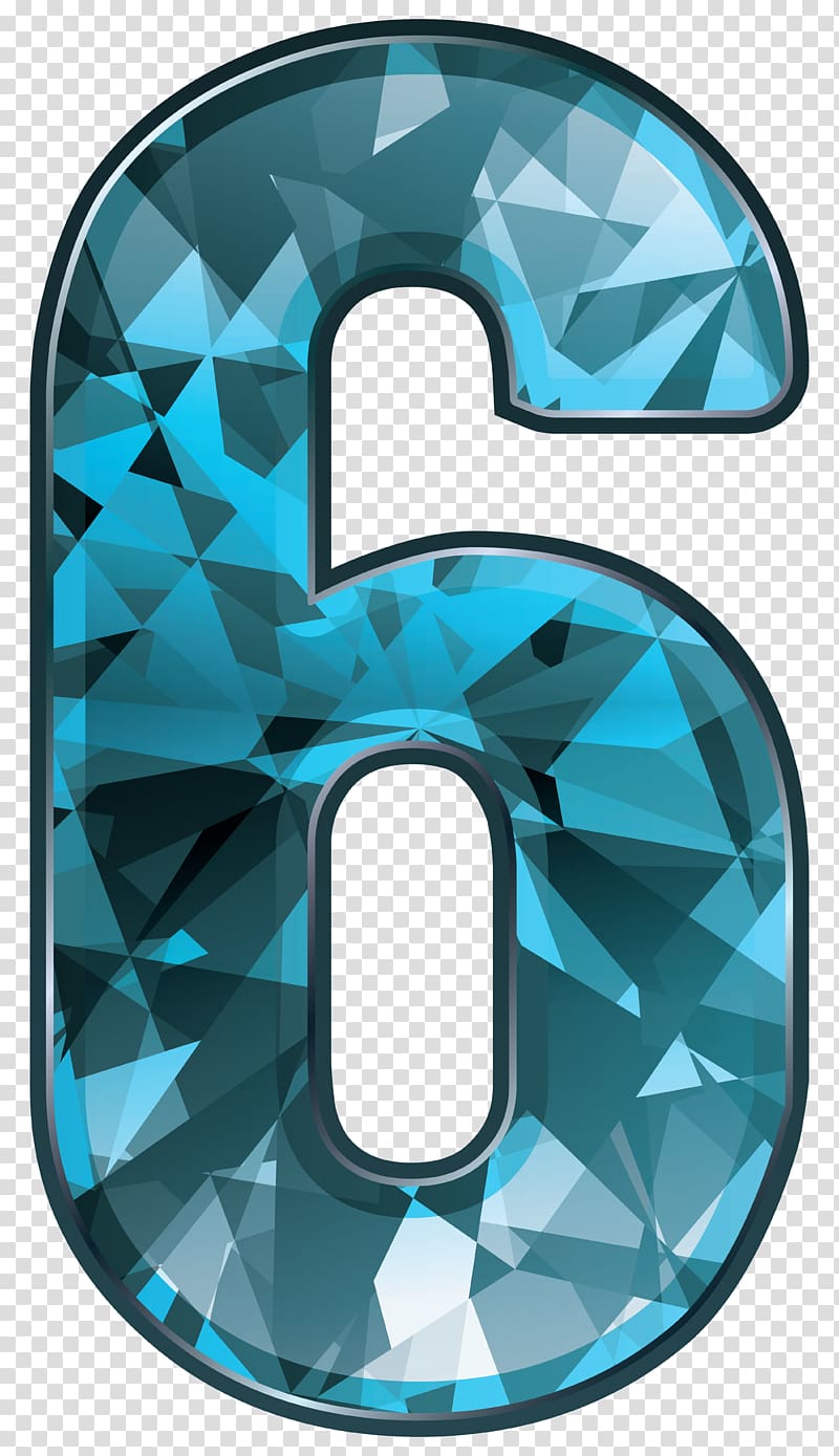 teal and gray 6 illustration, Number Numerical digit , Blue Crystal Number Six transparent background PNG clipart