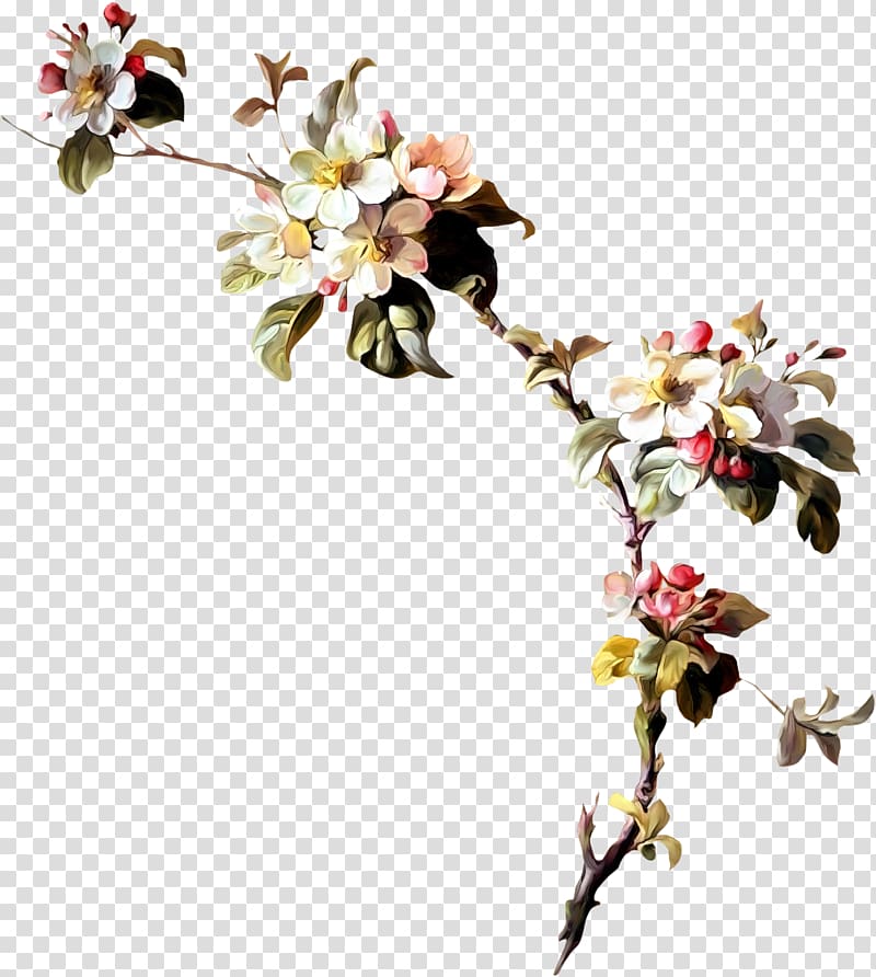 white-and-pink apple blossoms illustration, Flower Wreath , Painted a bouquet of flowers transparent background PNG clipart