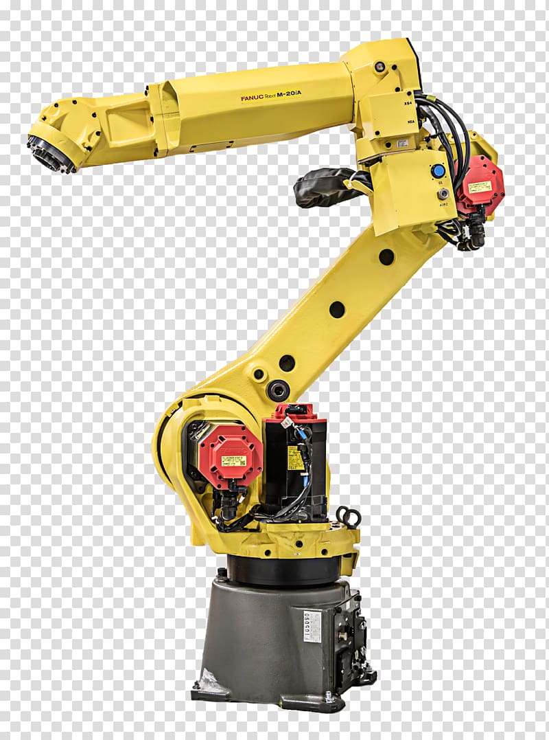 yellow and gray arm machine, Industrial robot FANUC Robotics Automation, robot arm transparent background PNG clipart