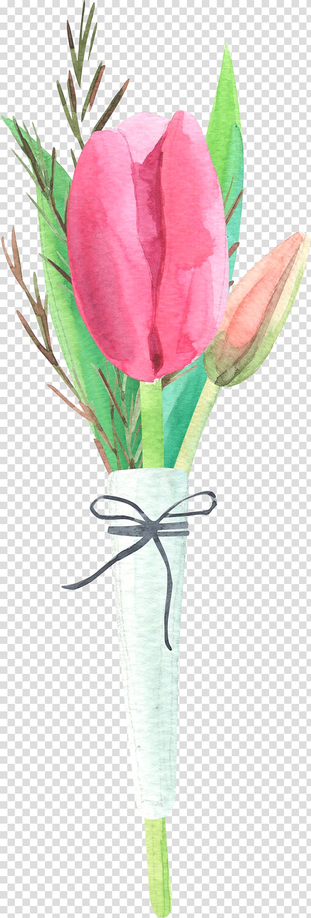 pink and green tulip flower art, Tulip Flower Floral design, Bow and tulips transparent background PNG clipart