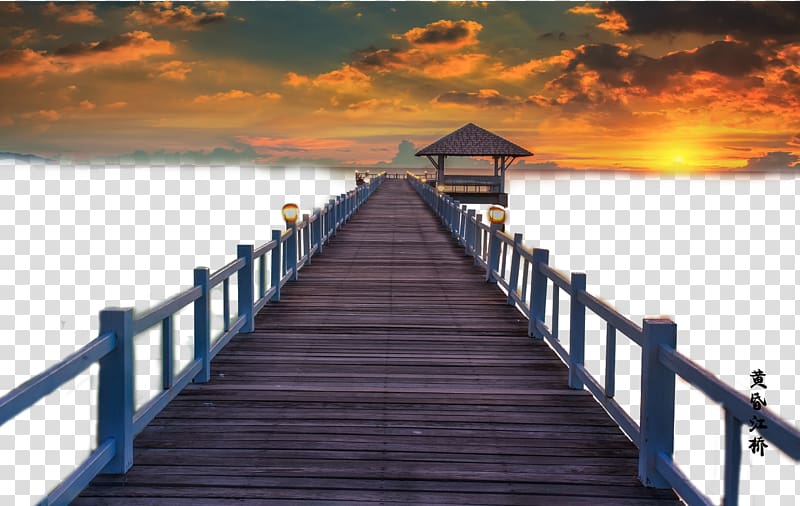 brown wooden dock at sunset, Sunset Afterglow Cloud, The evening cloud and Bridge transparent background PNG clipart