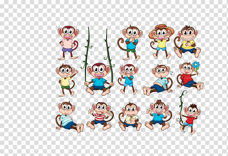 Ape Monkey , color play little monkey collection transparent background PNG clipart