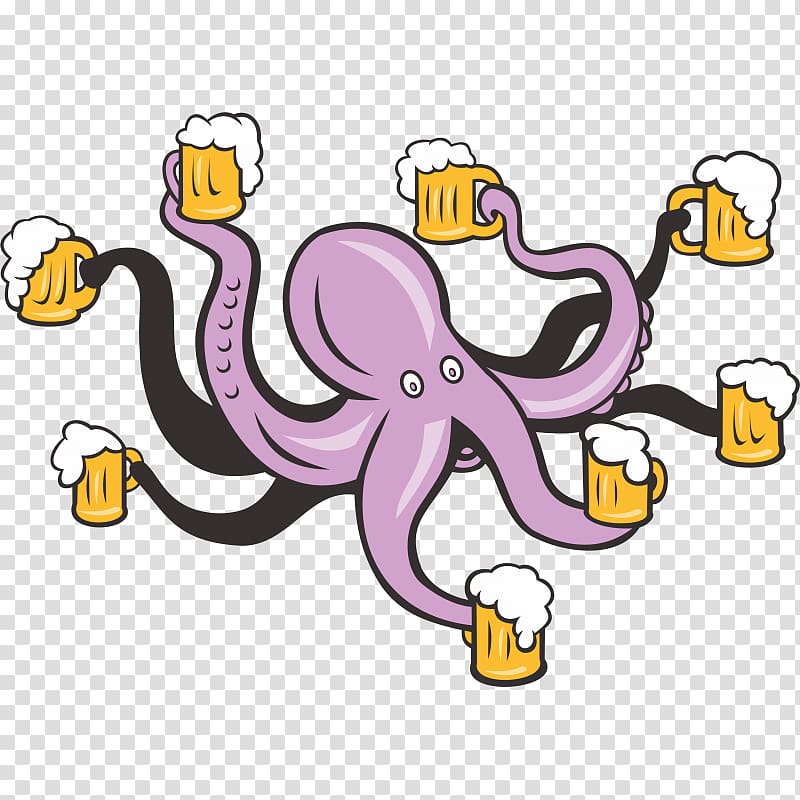 Beer Glasses Octopus Bartender, beer transparent background PNG clipart