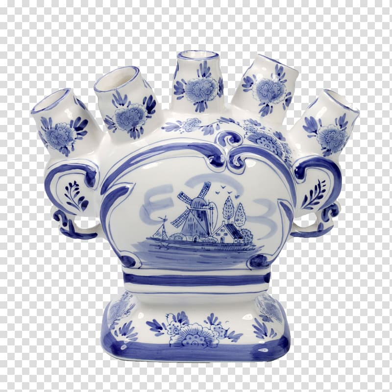 Delftware Blue and white pottery Tulip vase, vase transparent background PNG clipart