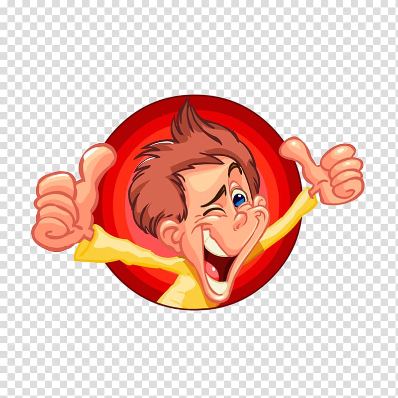 brown haired man , Cartoon Euclidean Thumb, Funny smile transparent background PNG clipart
