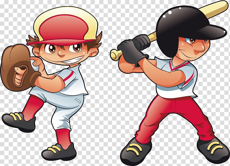 Baseball field Batting helmet, hand-drawn cartoon characters playing baseball transparent background PNG clipart