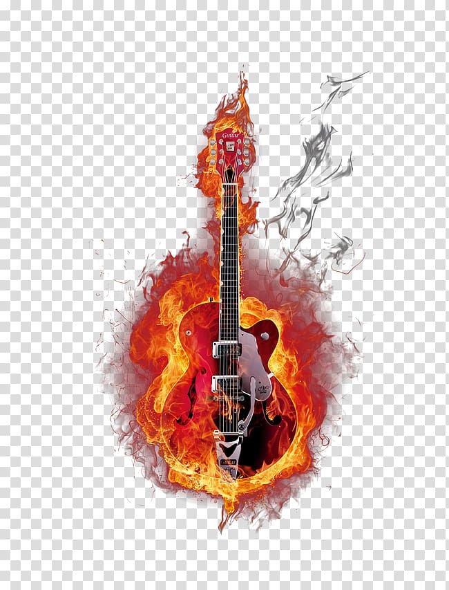 red telecaster guitar fire illustration, Guitar Sport Allumer le feu Humour Illustration, Burning guitar transparent background PNG clipart