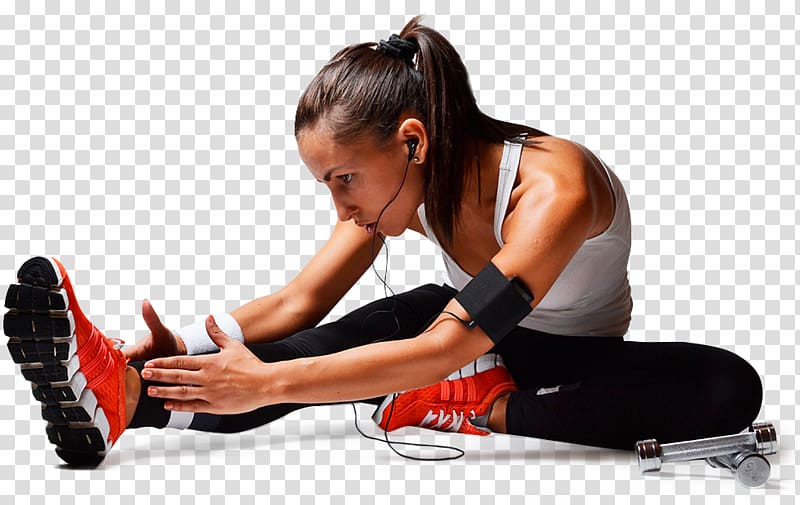 woman stretching approaching on toe while listening to music through earbuds, Physical fitness Fitness Centre Personal trainer Exercise equipment, health transparent background PNG clipart