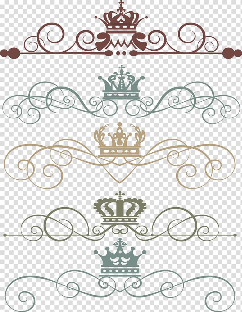 Pattern border, five assorted-color crown illustrations transparent background PNG clipart
