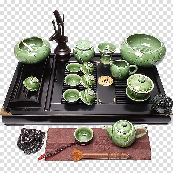Green tea Teaware, Kung Fu Tea Yixing electric magnetic stove Set Four tray tea sea transparent background PNG clipart