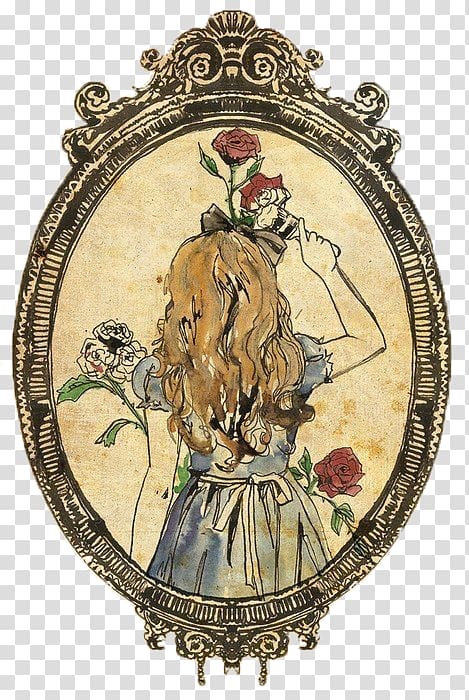 brown-haired girl illustration, Alices Adventures in Wonderland Red Queen Cheshire Cat Painting Drawing, mirror transparent background PNG clipart