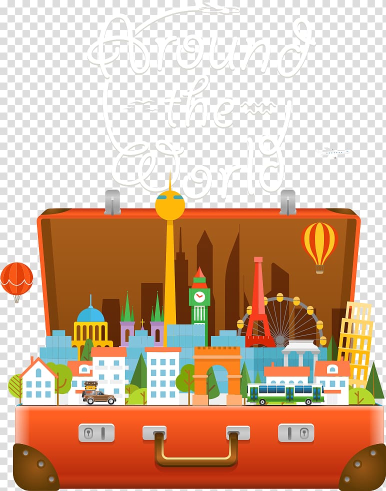 around the world , Travel Agent Suitcase , suitcase travel transparent background PNG clipart