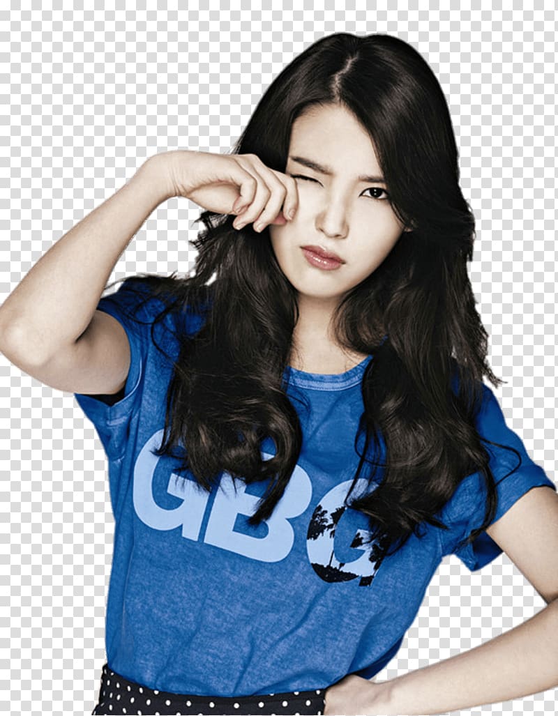woman wearing blue crew-neck shirt putting her right hand on her face, IU Sleepy Head transparent background PNG clipart
