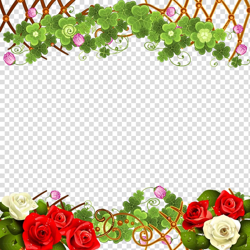 green, red, and white flowers border, Paper Rosa chinensis Flower Garden roses, Rose Border transparent background PNG clipart