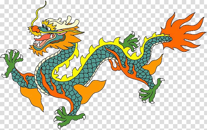 green and multicolored Chinese dragon illustration, China Chinese dragon Drawing Budaya Tionghoa, Cyan Dragon transparent background PNG clipart