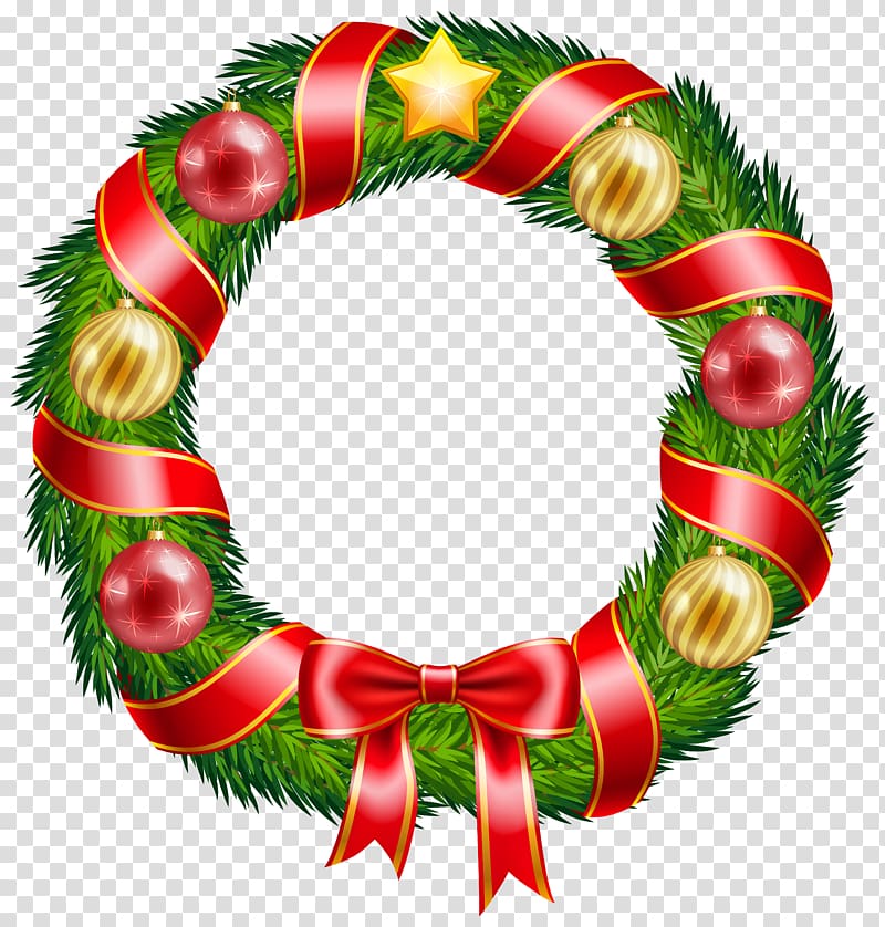 green and gold wreath, Christmas ornament Columbia Gorge Discovery Center & Museum Wreath, Christmas Wreath with Ornaments and Red Bow transparent background PNG clipart