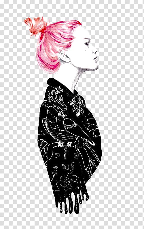 Illustrator Drawing Art Illustration, Pink hair girl transparent background PNG clipart