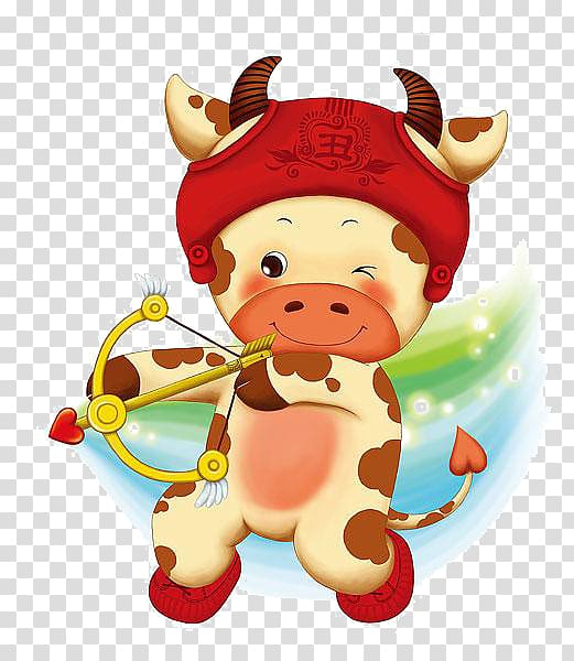 Cattle Drawing Cartoon Animation, Cartoon Cow Cupid transparent background PNG clipart