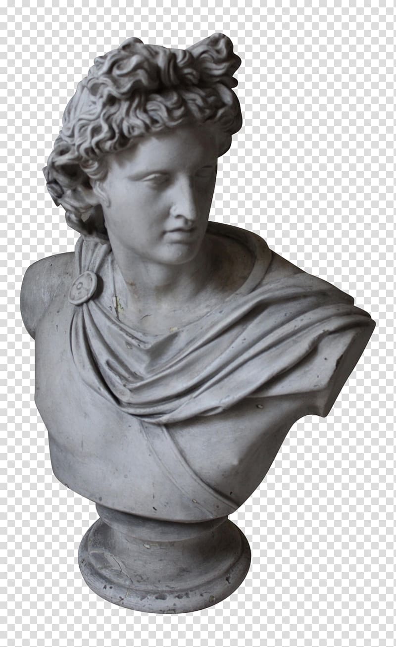 character headbust, Apollo Belvedere Bust Marble sculpture Vatican Museums, roman statue head transparent background PNG clipart