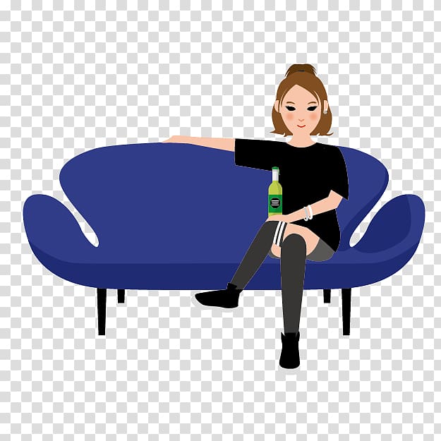 Cartoon Drawing Couch Silhouette Illustration, Cartoon blue sofa transparent background PNG clipart