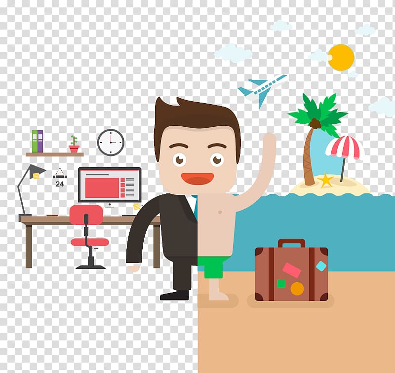 Vacation Illustration, Holiday and business man work transparent background PNG clipart