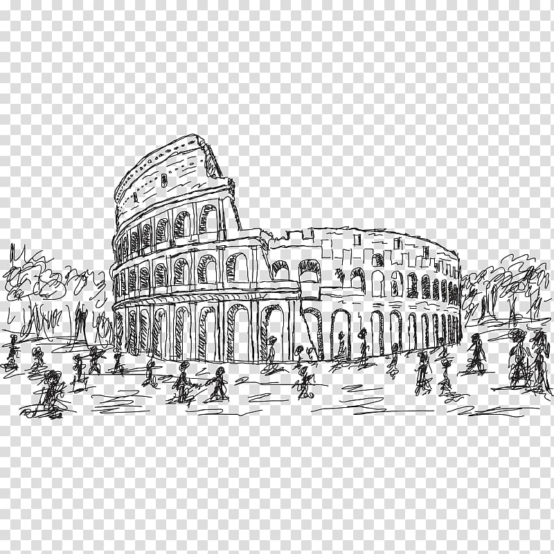 Colosseum Drawing illustration , Hand painted line of the Roman Colosseum transparent background PNG clipart