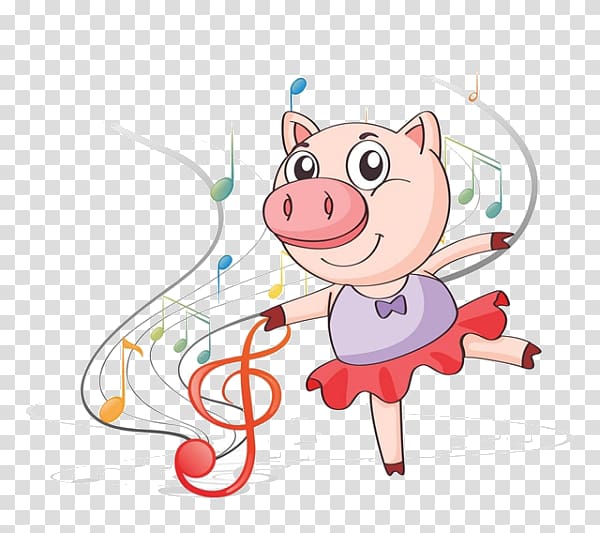 Domestic pig Dance , Cartoon pig dancing transparent background PNG clipart