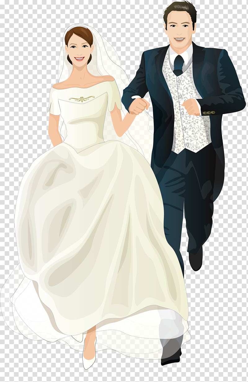 Wedding invitation Bridegroom Marriage, Cartoon married couple transparent background PNG clipart