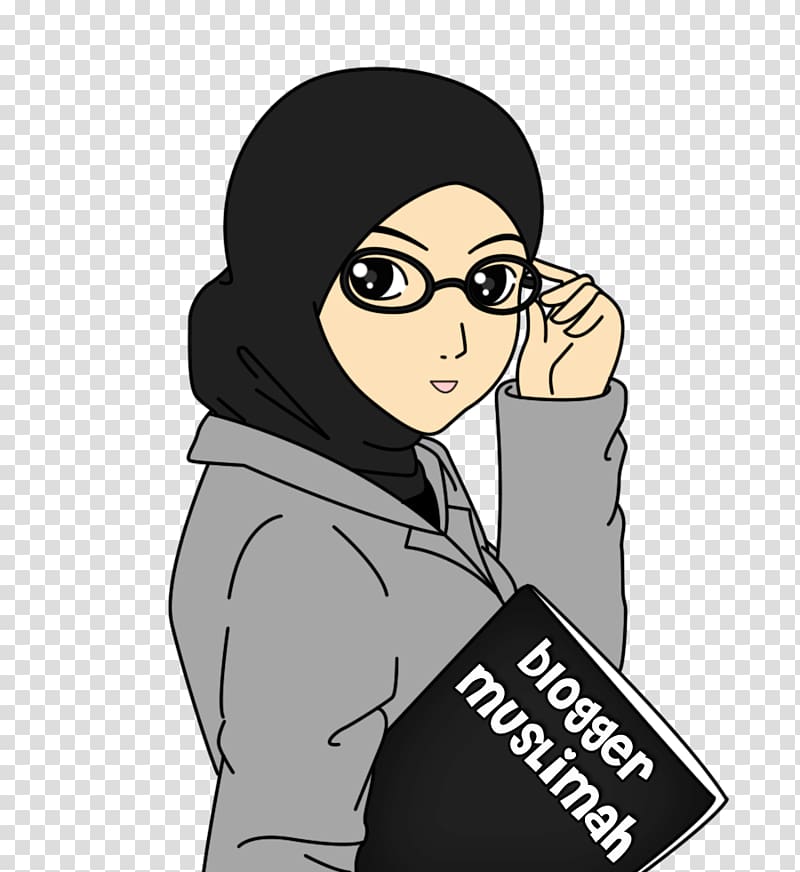 Female profile wearing headset illustration, Chibi Anime Hijab