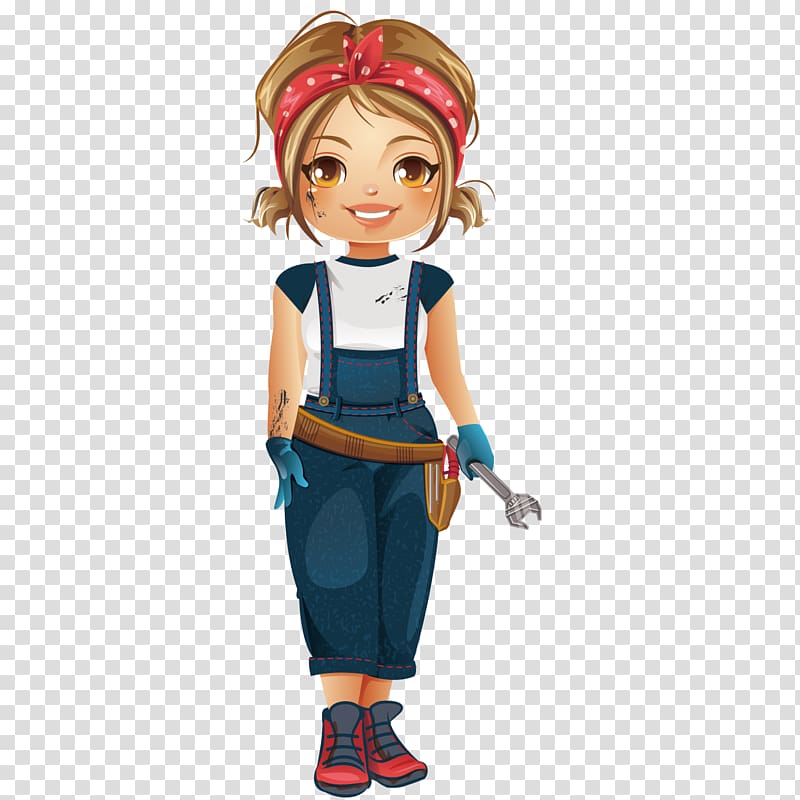 Chibi Illustration, Holding a wrench repairman transparent background PNG clipart
