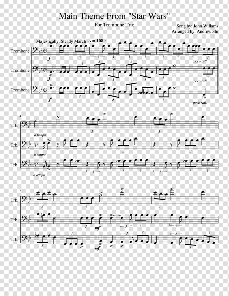 Sheet Music Trombone Music of Star Wars, sheet music transparent background PNG clipart