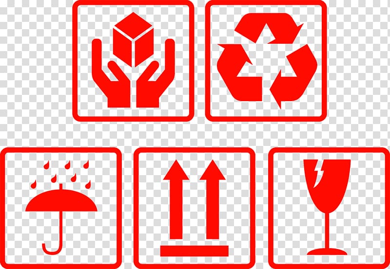 five warning icons, Recycling symbol Logo Packaging and labeling, Box logo transparent background PNG clipart
