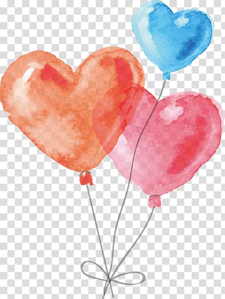 red, orange, and blue balloons art, Watercolor painting, balloon transparent background PNG clipart