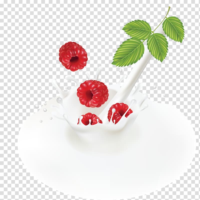 Milk Raspberry Fruit, Mulberry splashing the milk transparent background PNG clipart