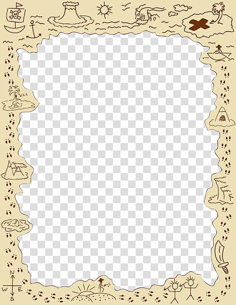 rectangular survival sketch frame, Piracy Treasure map Buried treasure , Living border island transparent background PNG clipart