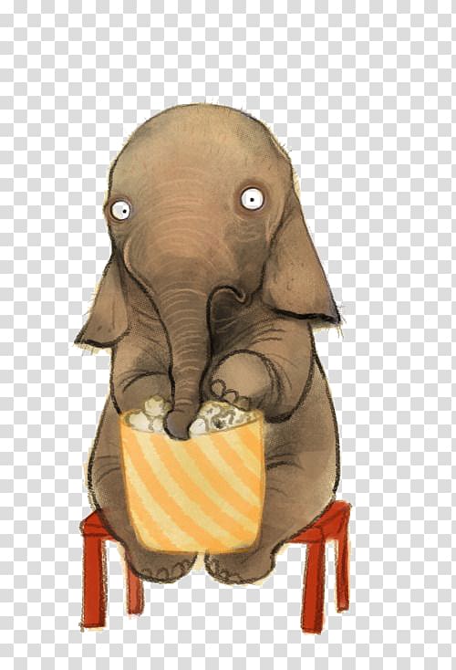 Elephant Drawing Illustrator Cartoon Illustration, Elephant eating popcorn transparent background PNG clipart