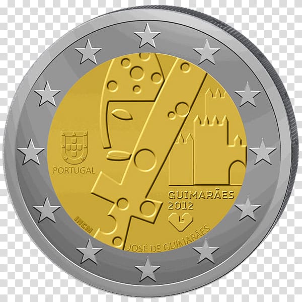 European Union Euro Coins, Banknotes: Visual Identity 2001 2 euro commemorative coins 2 euro coin, guimaraes portugal transparent background PNG clipart